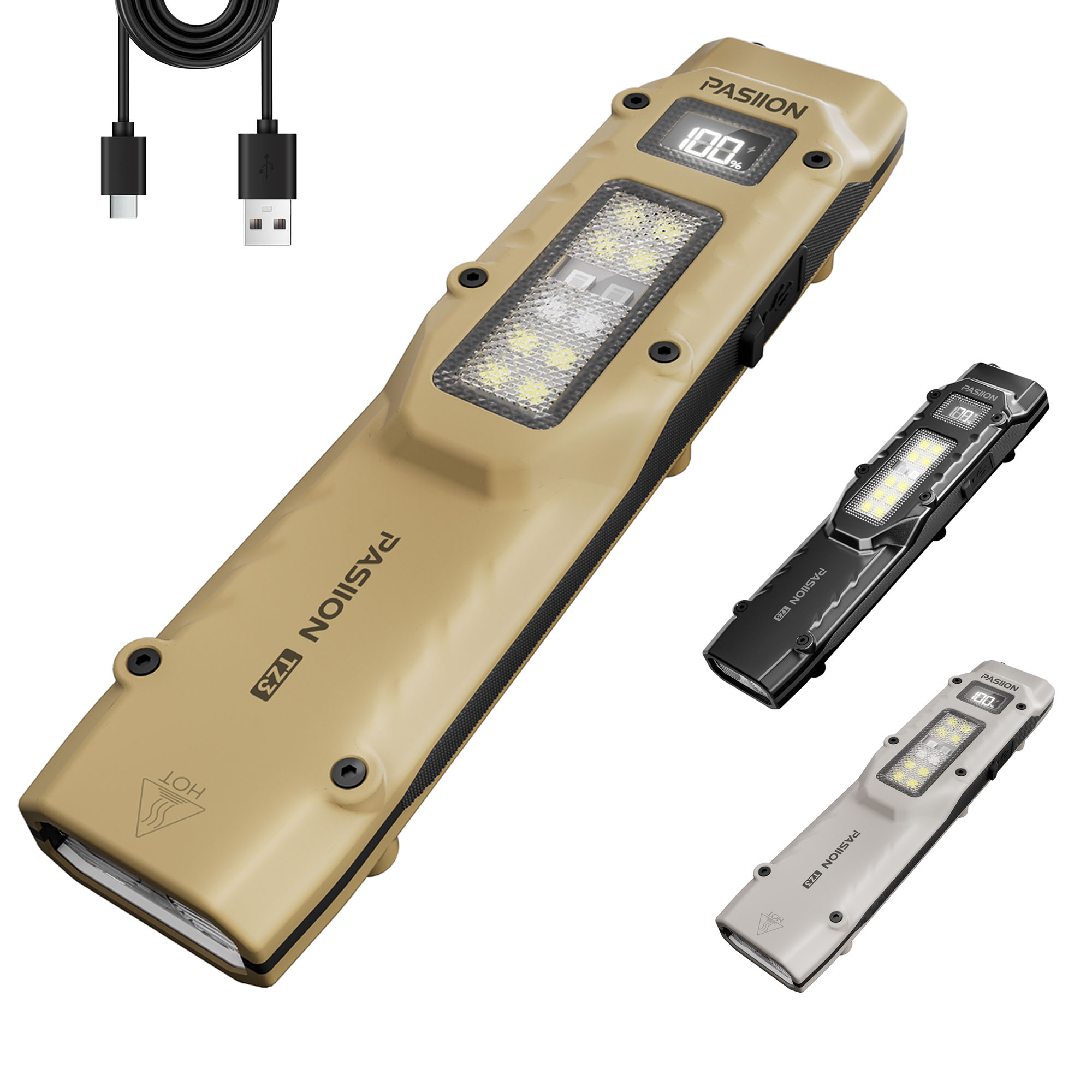 EDC Taktische wiederaufladbare Taschenlampe, LED-Taschenlampe mit zwei Schaltern und Digitalanzeige, 8 Modi, Camping und Notfall