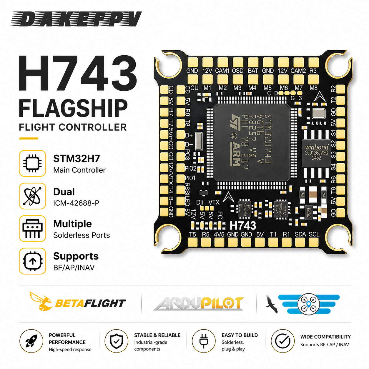 DAKEFPV H743 FC Stack/Flytower für Fernsteuerung BLHeli Betaflight Gyroskop 42688P PID-Parameter-Abstimmung