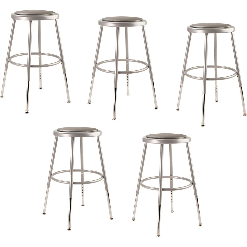Adjustable Grey Vinyl Seat Steel Stool, 19-27 Height, Pack of 5