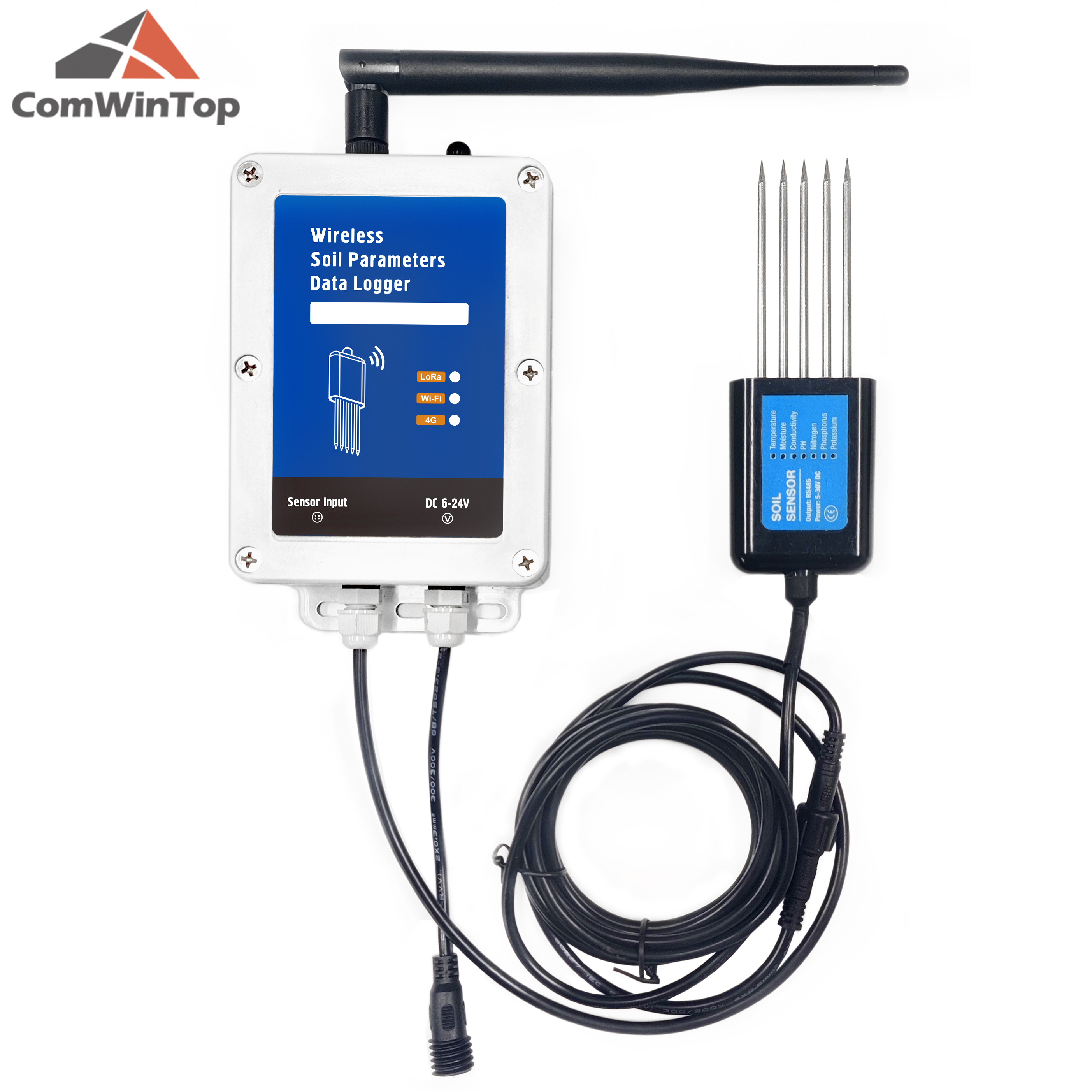 Bajo consumo Temperatura de humedad del suelo EC PH NPK Sensor 7 en 1 Registrador de datos WiFi o 4G Probador de suelo con batería incorporada