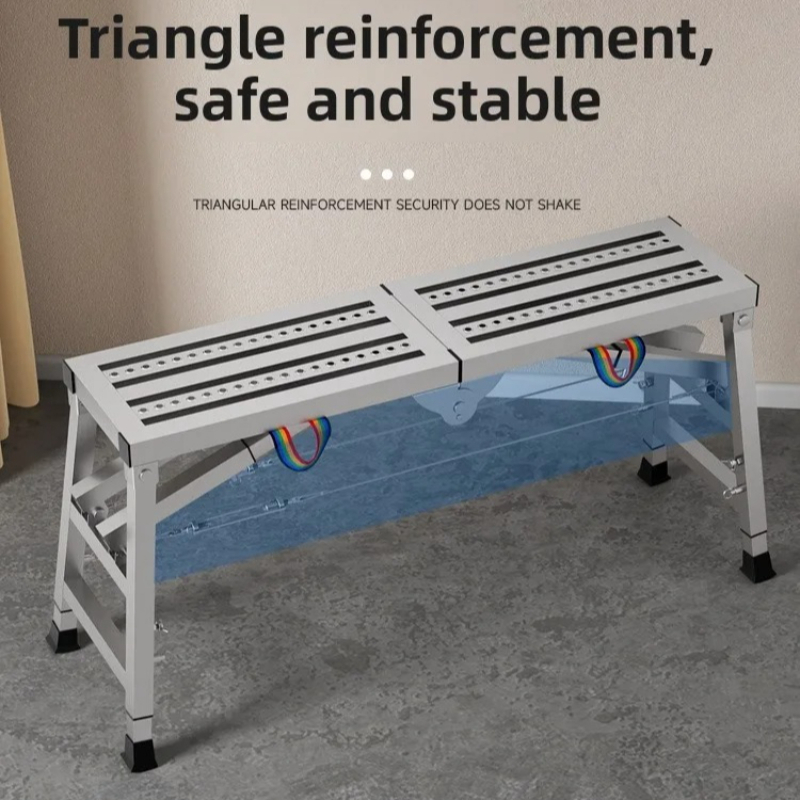 Thickened steel folding engineering ladder, double support mobile platform, anti slip widened tread, folding stirrup ladder