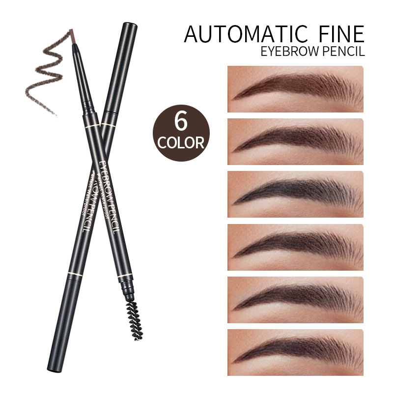 Lápiz de cejas fino de 1,5 mm con rotación automática de doble cabezal, lápiz de cejas de una línea resistente al agua y lápiz de maquillaje sin maquillaje