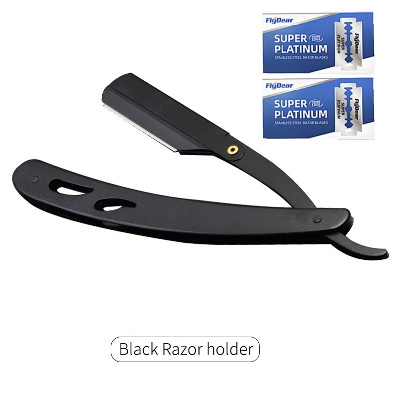Rasoir de barbier pour hommes, couteau de rasage pliant classique noir, aisselles, poils pubiens, support de rasoir droit en acier inoxydable