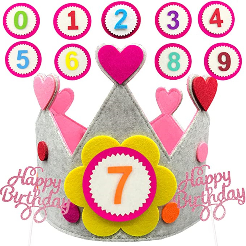 เด็ก Felt Birthday Crown หมวกสำหรับหญิง & ชาย1-9ปีที่กำหนดเองปรับขนาด Handmade หมวกวันเกิด
