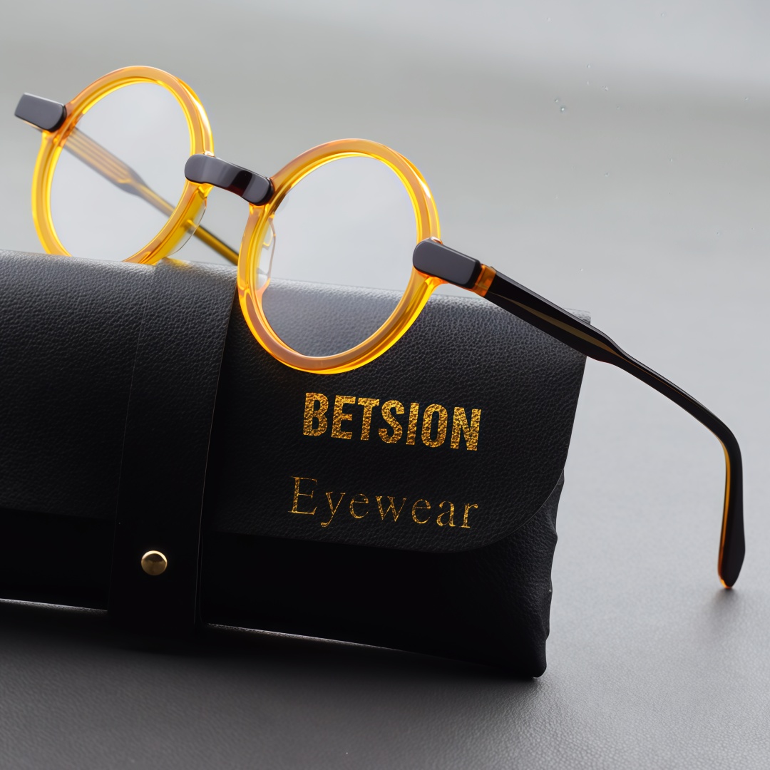 BETSION Bingkai Kacamata Asetat Bulat Gaya Jepang Retro Kacamata Bingkai Penuh Kacamata Fashion Pria Wanita # 2284
