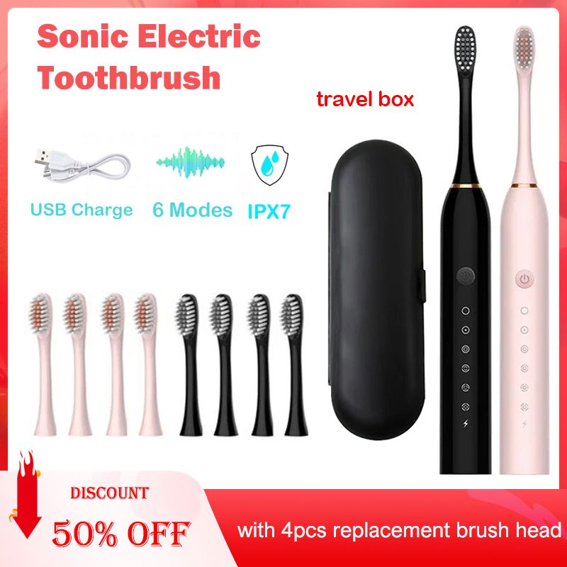 Cepillo de dientes eléctrico sónico IPX7, resistente al agua, cuidado bucal, blanqueamiento, recargable, automático, potente cepillo de dientes inteligente para adultos