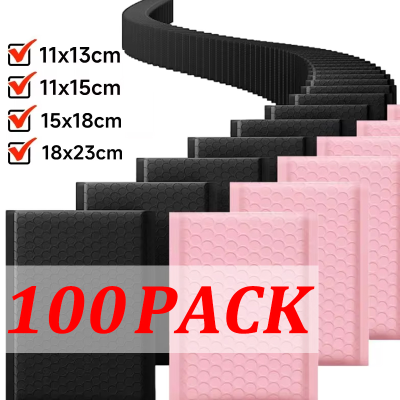 100-10 Uds. Sobre de burbujas negro/rosa autosellado acolchado sobres de burbujas paquetes de envío impermeables para suministros de maquillaje de joyería