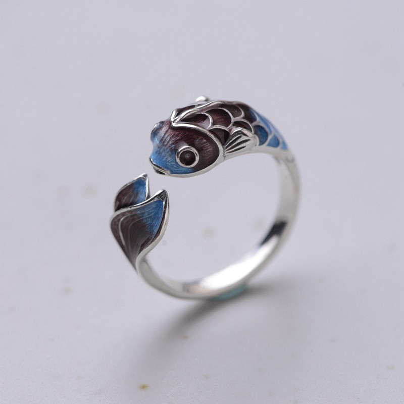 Vintage Lucky Koi ปลา Cyprinoid เปิดแหวนแฟชั่นผู้หญิงเงินสีทองแดงโลหะหญิงแหวนเครื่องประดับของขวัญ