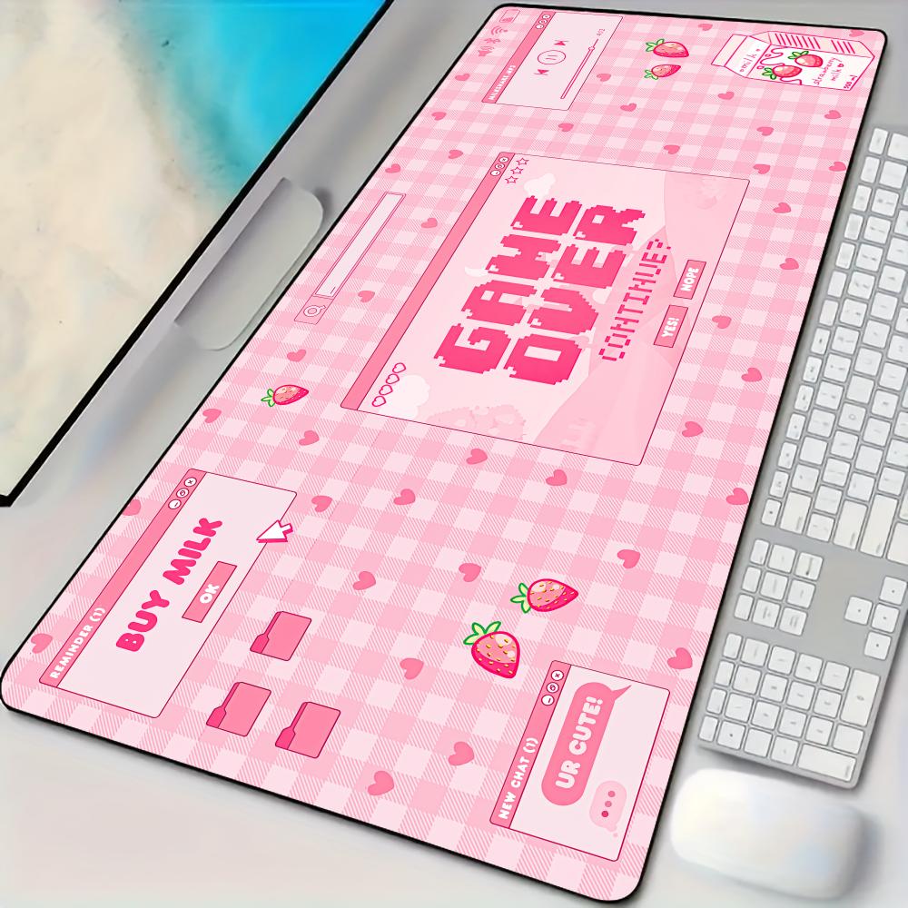 Tapis de souris de jeu E-sports rose Kawaii, tapis de bureau antidérapant, bord cousu durable, tapis de souris pour ordinateur, adapté au bureau et aux jeux