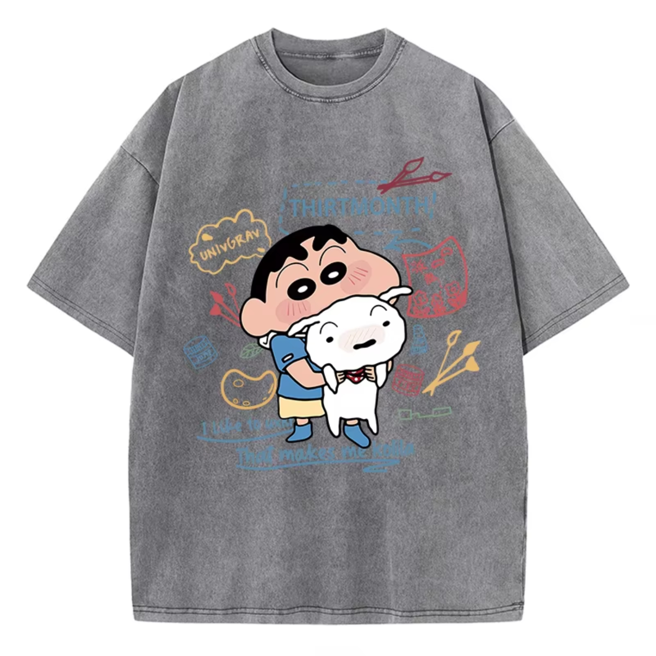 Miękkie koszulki z krótkim rękawem z motywem Crayon Shin-Chan trzymającego się za dziewczynę Xiaobai, letnia koszulka w stylu amerykańskim retro z bawełny.