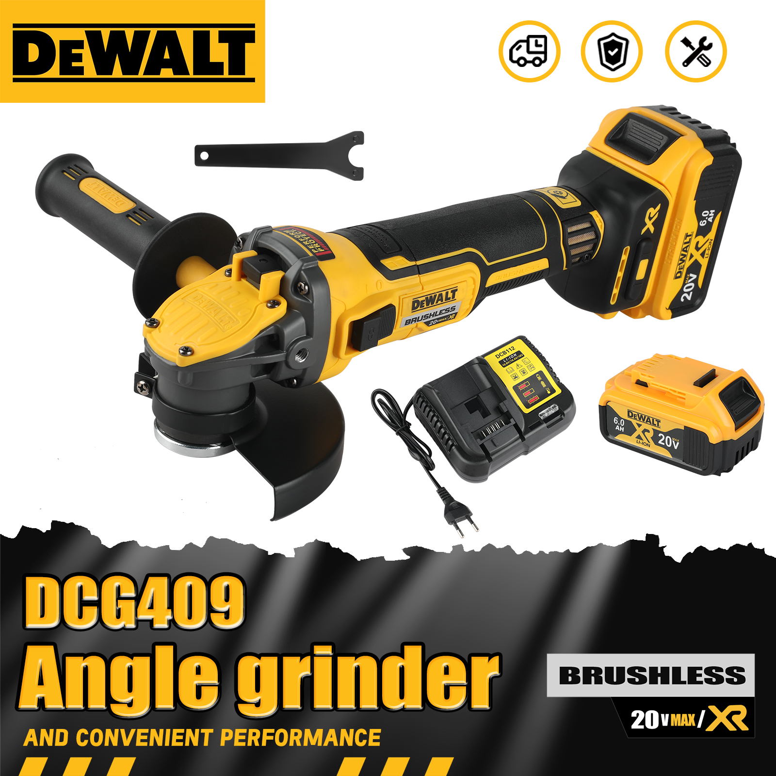 เครื่องเจียร์มุมแบบแบน DEWALT DCG409 ขนาด 125 มม. เครื่องมือเปล่าสำหรับงานตัด เครื่องเจียร์ 20 โวลต์ เครื่องมือไร้แปรงถ่าน