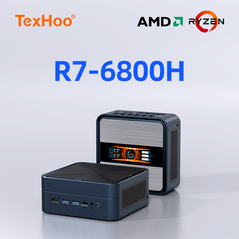 Mini PC TexHoo con AMD Ryzen7 6800H, Computadora de Escritorio para Juegos, WIFI6, BT5.2, DDR5, Triple Pantalla, Doble LAN, OpenCL