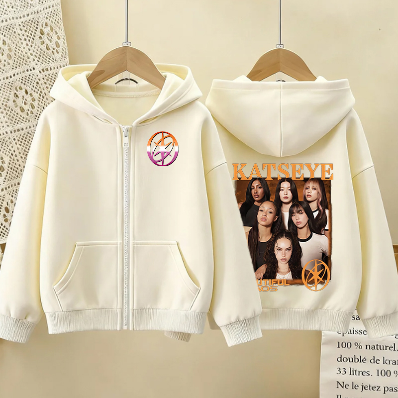 Katseye Children Cardigan Coat Girls Baby Sweet Hooded Zipper Jacket Fashion Kid Sweatshirt Cute Clothes Top Anime Birthday Gift