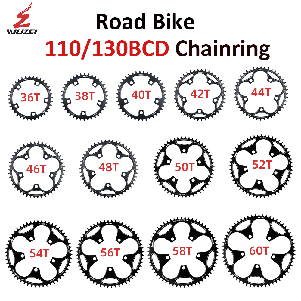 WUZEI Chainring 110/130BCD sepeda jalan, 36/38/40/42/44/46/48/50/52/54/56/58/60T 110BCD/130BCD Jalan/sepeda lipat engkol Chainring