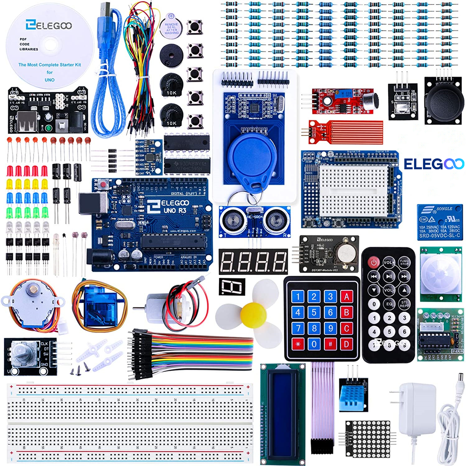 ELEGOO UNO R3 Project Meest complete starterkit met handleiding Compatibel met Arduino IDE (63 items) DIY elektronische kit