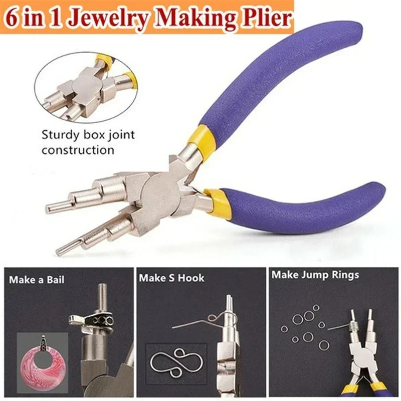 6 w 1 szczypce jubilerskie ze stali węglowej z okrągłym noskiem szczypce do tworzenia kaucji DIY narzędzia ręczne metalowa klamra homara haczyki na kolczyki sześcioczęściowe