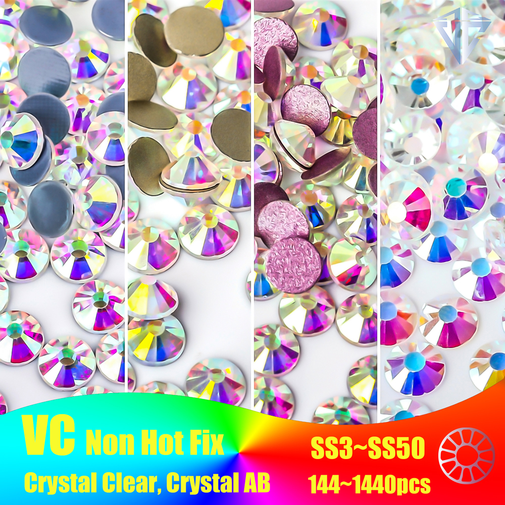 Super Glitter คริสตัล AB Rhinestones SS3-SS50 Non Hot Fix FlatBack Strass ผ้าเล็บ Art Rhinestones ตกแต่ง F0175