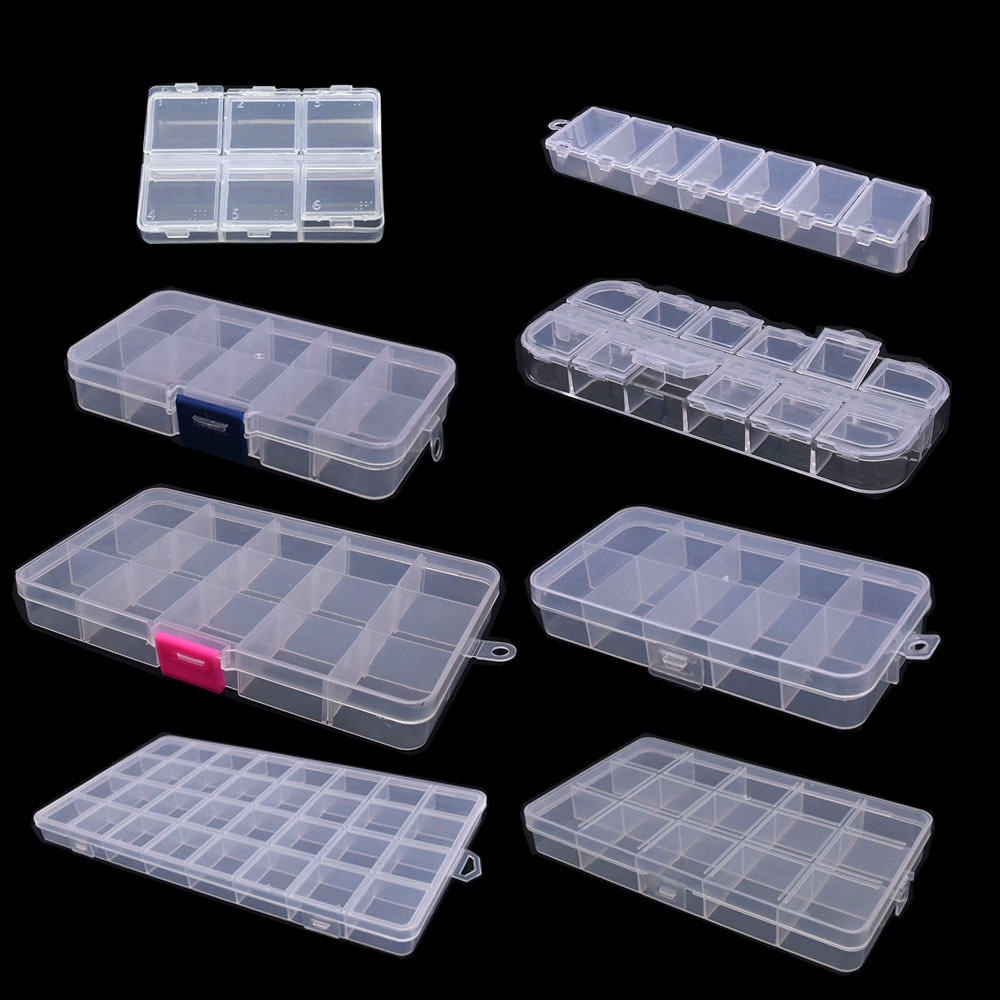 Caja de almacenamiento de plástico de 6-32 compartimentos, organizador, contenedor de joyería con divisores para cuentas, manualidades, suministros de joyería de costura