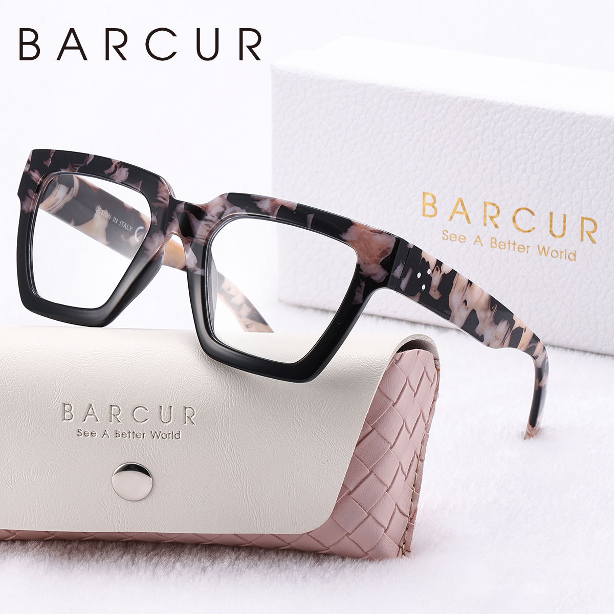 Barrcur feminino grande quadro rosa óculos de leitura pc quadrado grosso quadro leitura múltiplo graus opcional masculino óculos branco caixa de presente