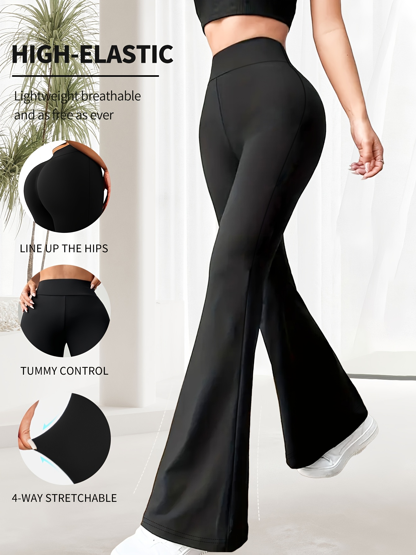 1 pantalones acampanados finos de cintura alta de color sólido para primavera/verano, corte y moldeador, ropa informal para mujer, ropa para mujer
