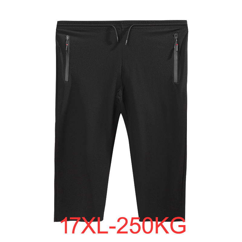 Summer Men's Large pants Bamboo fiber plus size 16XL 17XL loose stretch casual pants Black Home Big 200kg 250KG