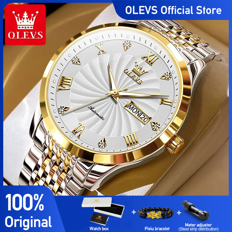 OLEVS orologio meccanico automatico da uomo delle migliori marche quadrante filettato cinturino in acciaio inossidabile impermeabile orologi da uomo classici di lusso
