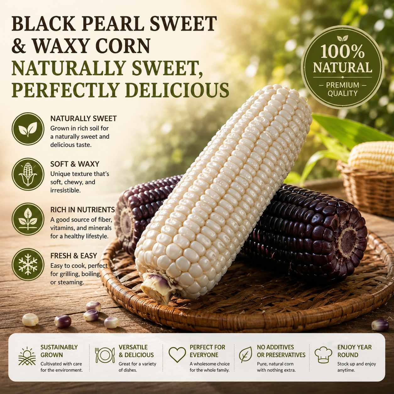 Maíz Dulce y Ceroso de Primera Calidad, Paquete Surtido de Variedades Blancas y Negras Maíz Glutinoso Fresco, Sin Transgénicos, Envasado al Vacío, Masticable y Saludable para Comidas y Meriendas