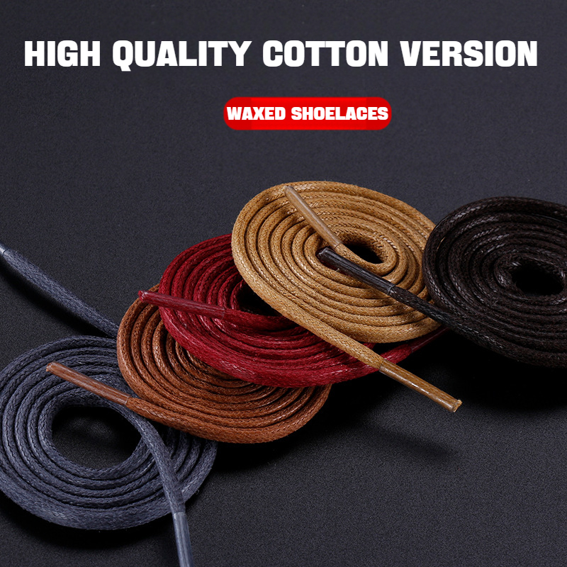 Cordones encados de algodón, cordones redondos para zapatos, cordones para botas, cordones de cuero impermeables, 60/80/100/120/140/180cm, 1 par