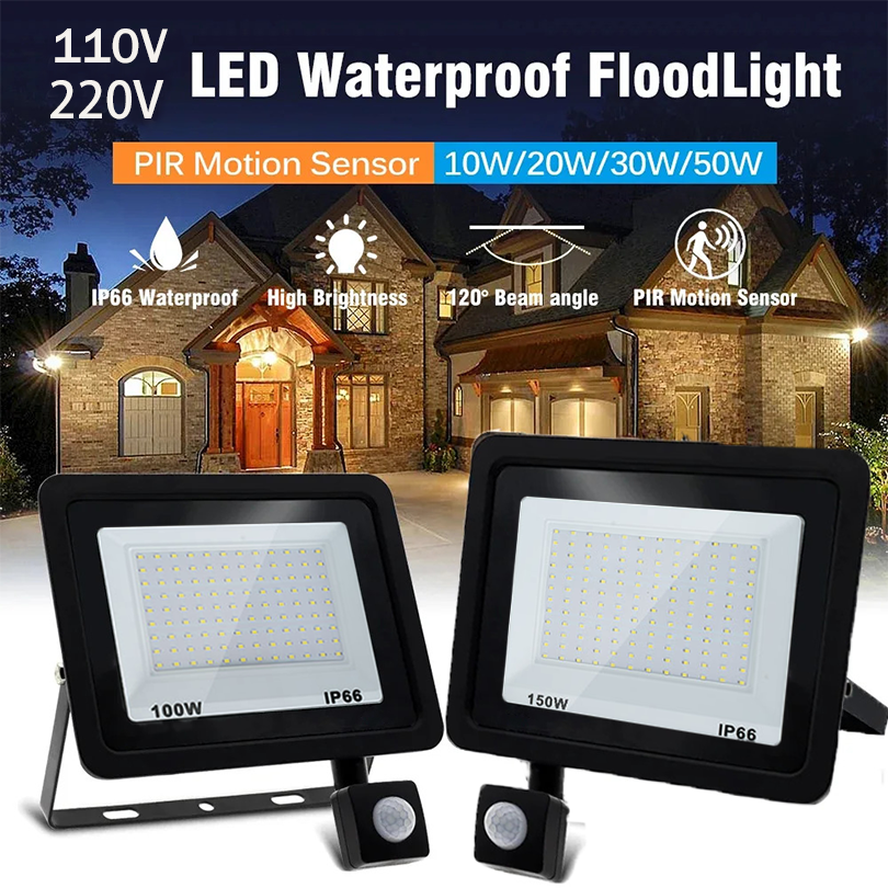 Reflector LED con Sensor de movimiento, foco Exterior impermeable, lámpara de pared, AC220V, AC110V, 10W-300W
