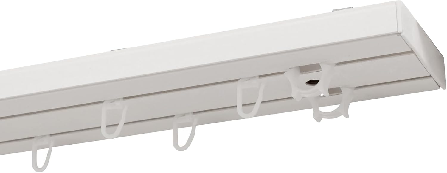 Riel para cortinas Garesa, 2 vías, blanco, riel para cortinas de plástico con deslizadores, preperforado para techo
