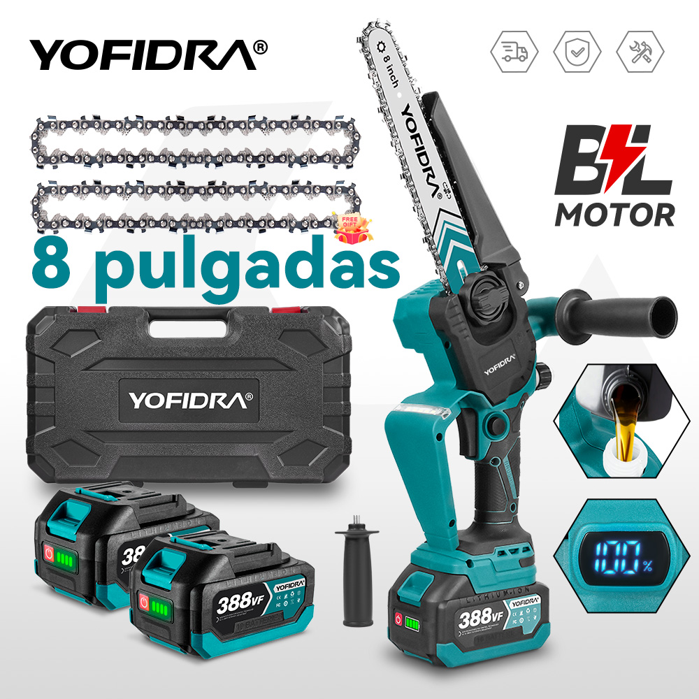 YOFIDRA-motosierra eléctrica sin escobillas de 4500W, 8 pulgadas, pantalla Digital, herramienta de corte de sierra de poda para carpintería, Pin de batería de 21V
