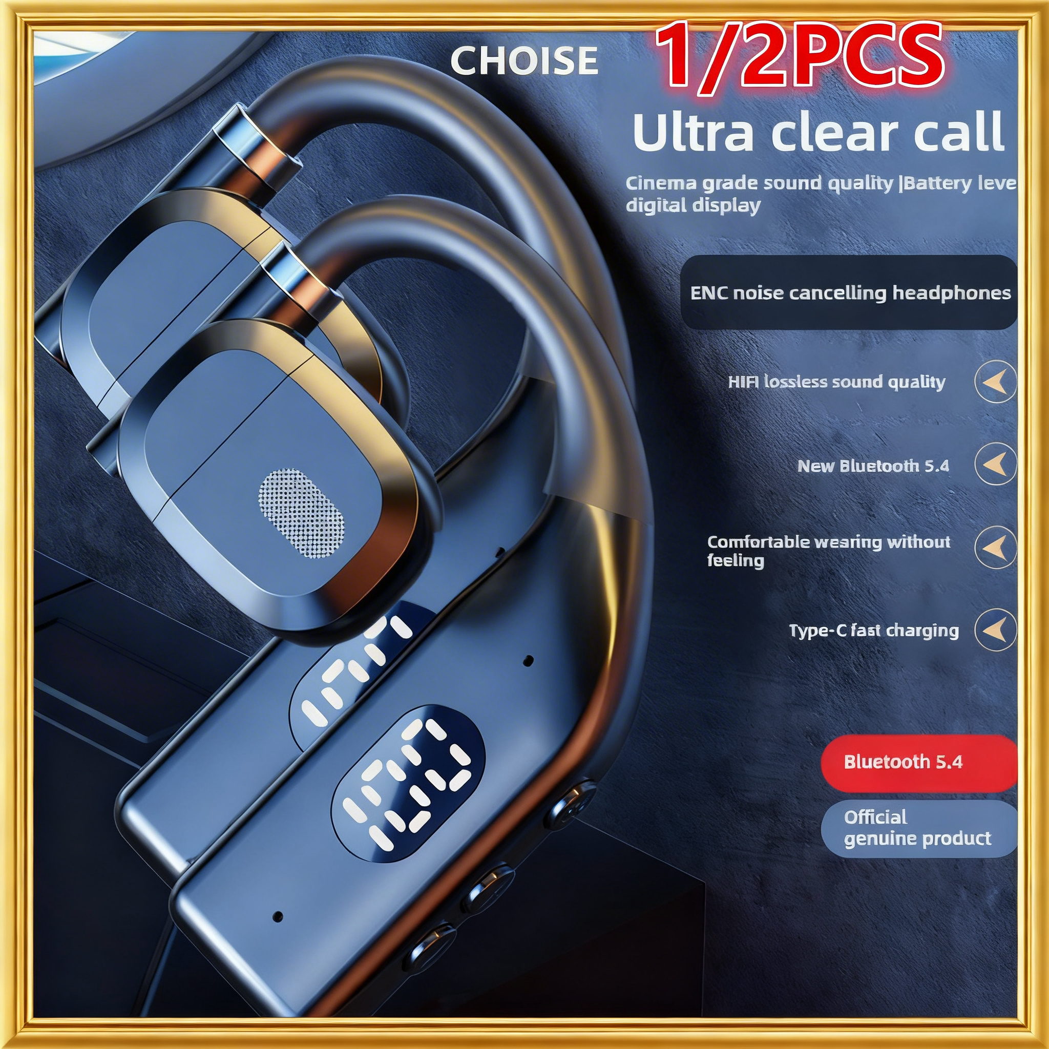 1-2 Słuchawki Bezprzewodowe Bluetooth 5.4 Słuchawki Gamingowe Sportowe Zestaw Słuchawkowy HiFi Stereo Redukcja Szumów Słuchawki Przenośne z Mikrofonem