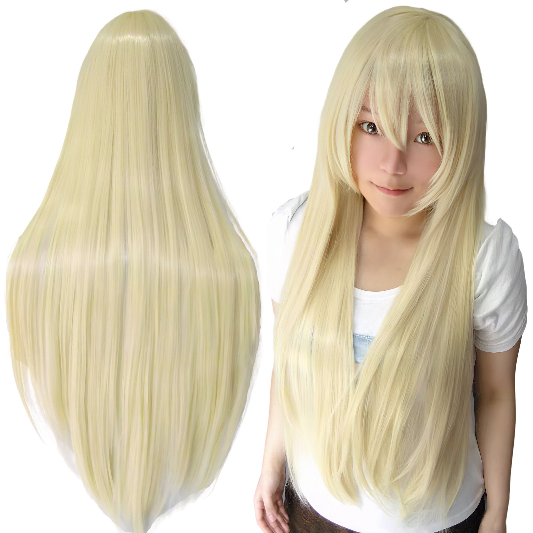Peluca Larga de Cabello Sintético para Cosplay, Peluca Lisa de Miki Hoshii, Pelucas de Anime, Pelucas Rubias para Disfraces