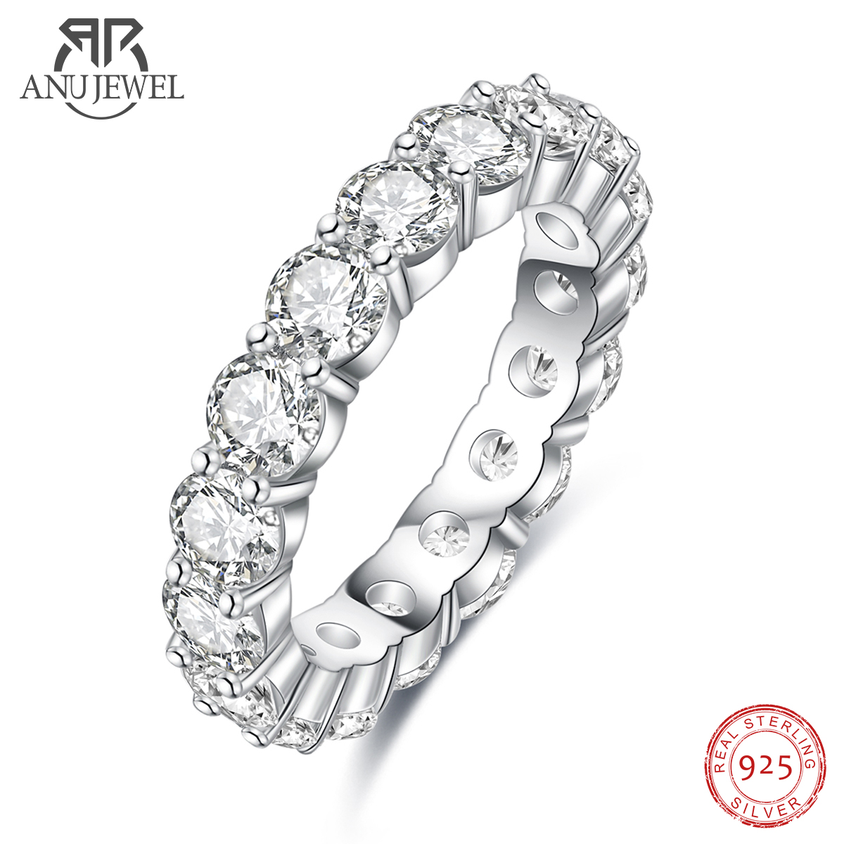 AnuJewel 4mm 5cttw D Kleur Moissanite Wedding Band Ring 925 Sterling Zilver Eternity Band Ringen Voor Vrouwen Sieraden Groothandel