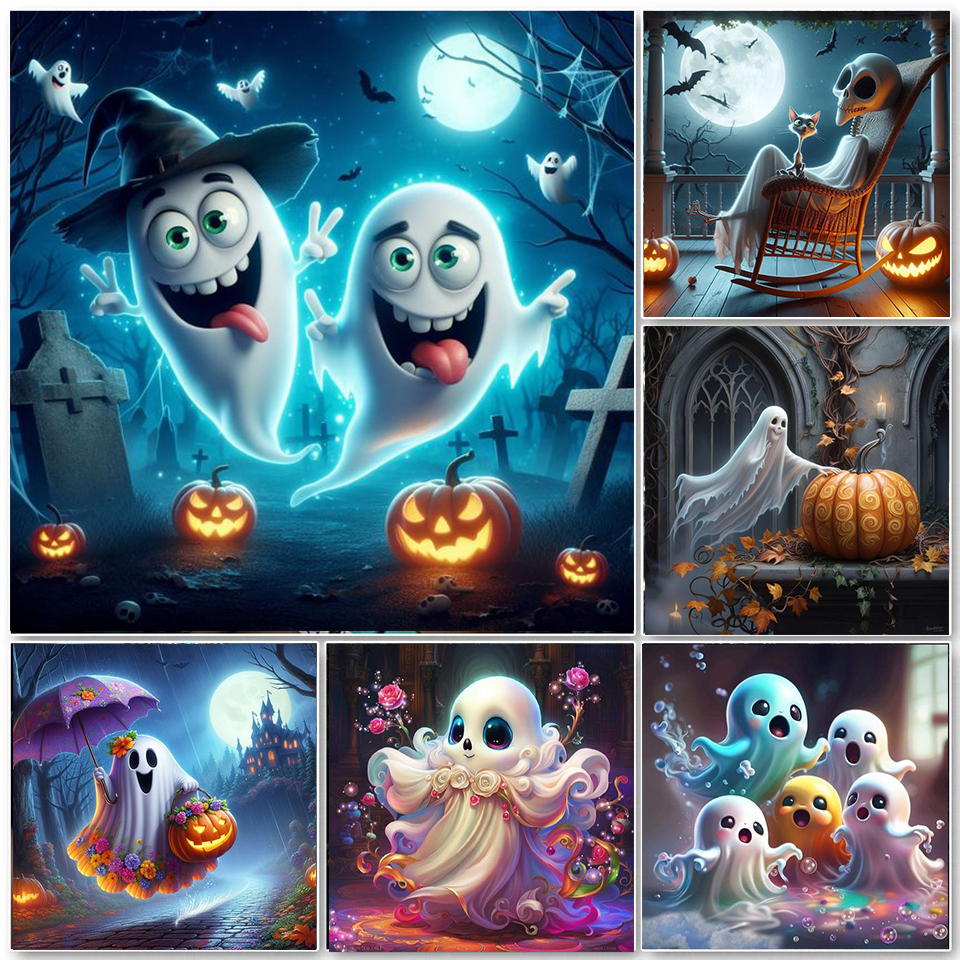 Cadeau d'Halloween bricolage 5D diamant peinture mignon coloré dessin animé fantôme plein strass mosaïque broderie point de croix Kit décor à la maison
