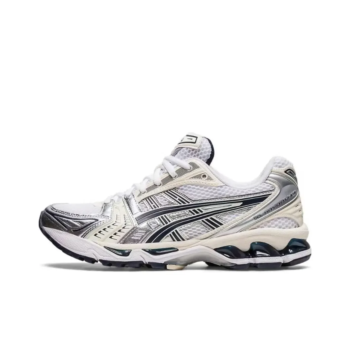 Asics Gel-Kayano 14 Men and Women Round Toe Lace-Up Retro and Comfortable Low-Top Running Shoes Unisex Black and White Silver