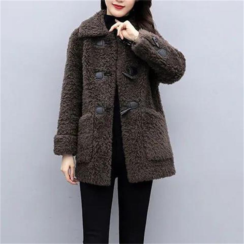Feminino nova meia-idade e idosos cashmere engrossado imitação cordeiro lã casaco feminino inverno grão lã médio longo casaco
