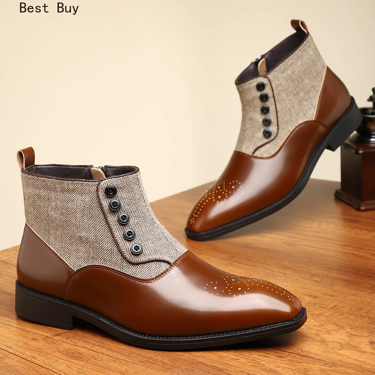 Bottes italiennes décontractées à boutons pour hommes, bottines Chelsea à bout carré, chaussures formelles sculptées à la cheville, automne/hiver