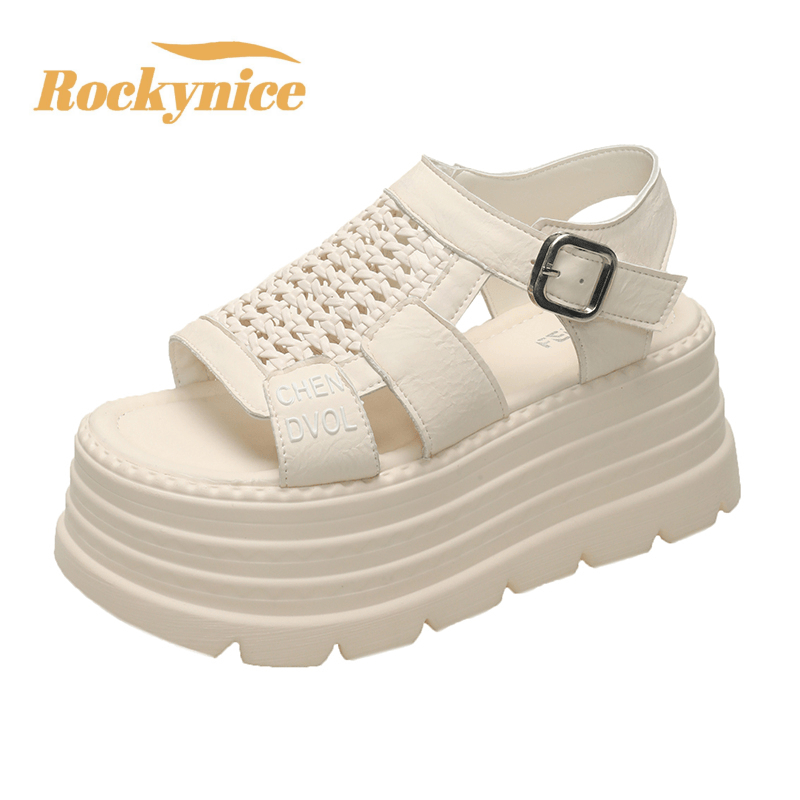 8CM Summer Sandals Wedge Heel Sneakers New Women Beach Flip Flop High Platform Casual Sandals Hollow Breathable Walking Slippers