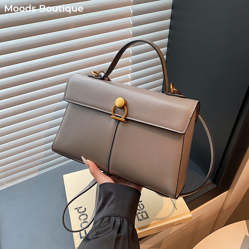 Tas Pegangan Atas Ukuran Besar Bermerek untuk Wanita Tas Kurir Selempang Bahu Penutup Tas Tangan Desainer Mewah Elegan Warna Murni