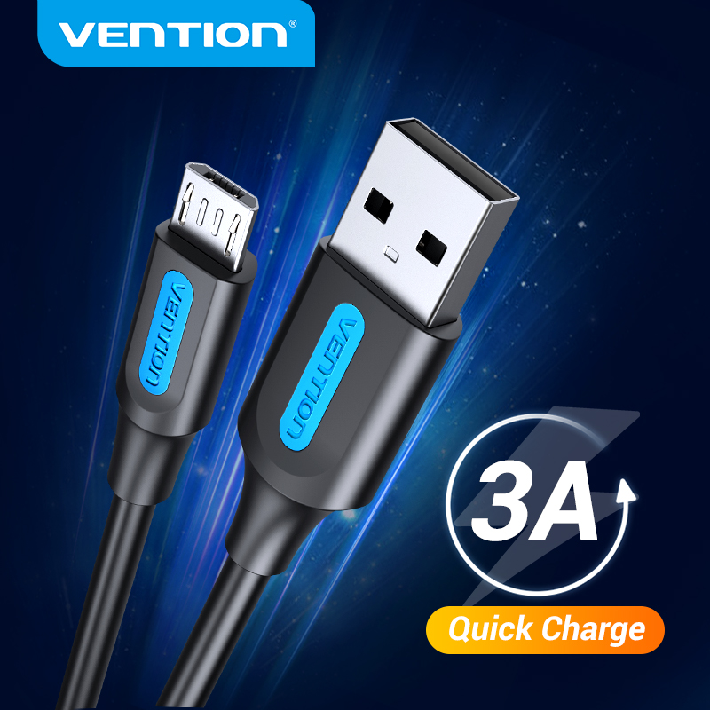 Vention Micro USB Kabel 3A Cepat Pengisian Data USB Kabel untuk Samsung S7 S6 Catatan Xiaomi Huawei HTC Ponsel USB Charger Kawat