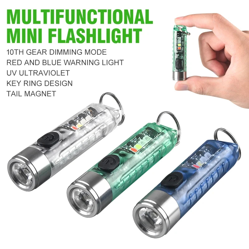 Mini lampe de poche LED multifonction EDC, lampe porte-clés portable, torche magnétique, lampe UV aste USB, lanterne de camping d'urgence