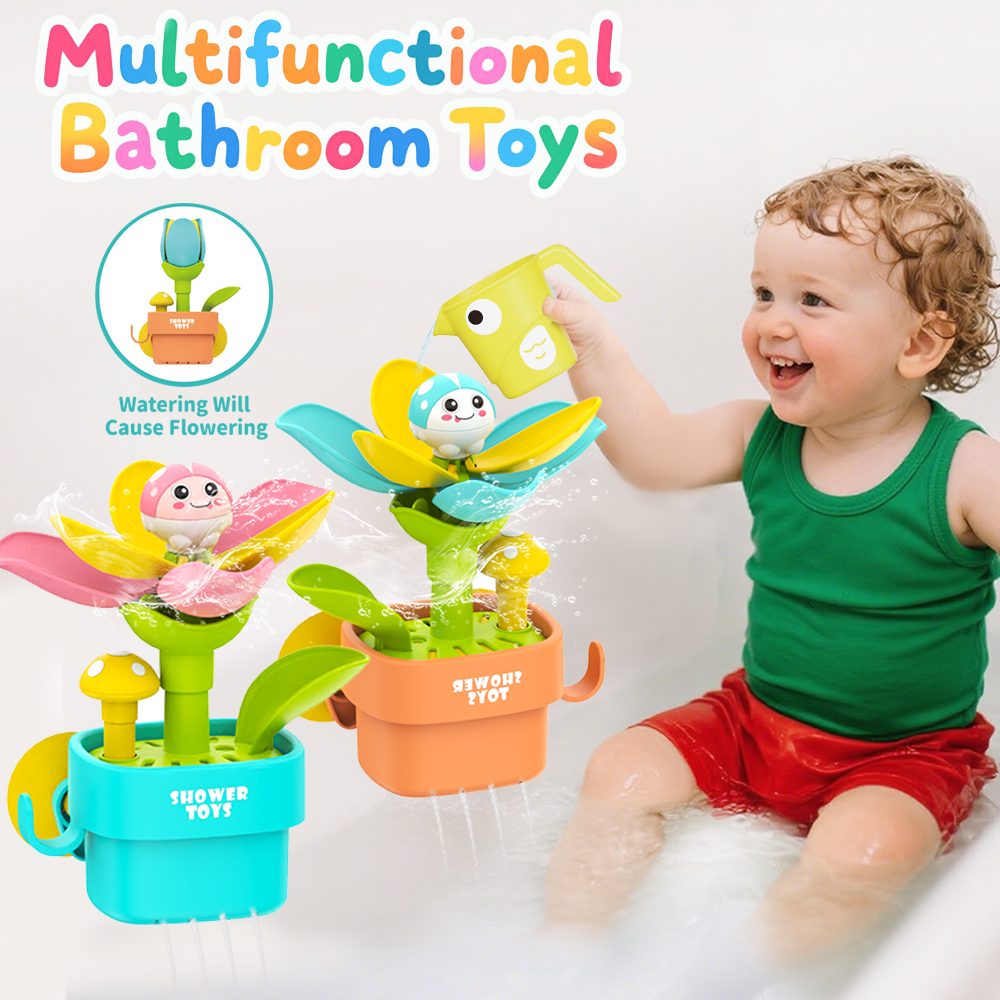 Giocattolo da Bagno a Forma di Fiore con Spruzzatore per Bambini, Gioco Interattivo con Vaso e Ventosa