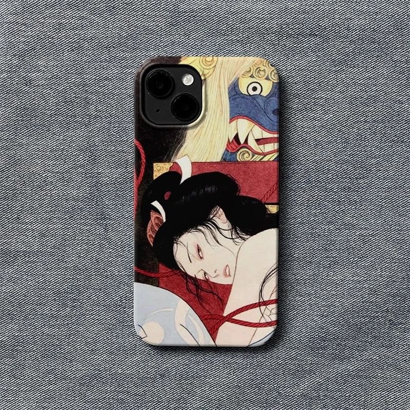 Coque de téléphone pour iPhone 17 16 15 14 11 12 13 Pro Max Plus avec motifs de figures traditionnelles et de bestioles mythiques japonaises Ukiyo-e