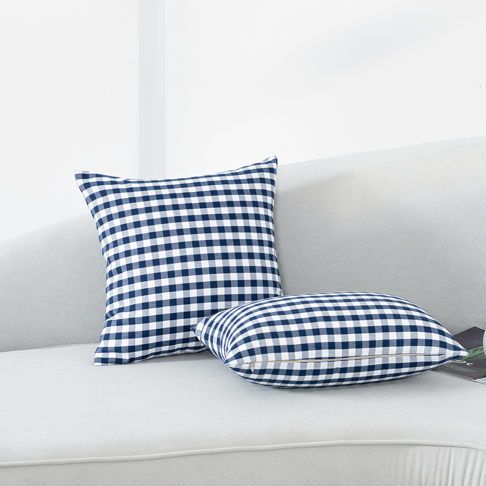 Blauw Garen Geverfd Katoenen Linnen Kussenhoes Met Kwastjes Hete Geruite Strepen Geometrie Kussensloop Decorativos Para Sofa 30X50/45X45Cm