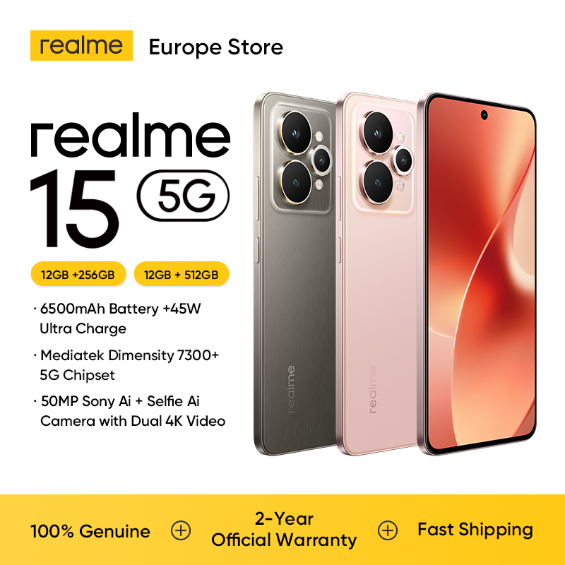 realme 15 5G Smartphone 6500mAh 45W Processore Display AMOLED da 6,77" 144Hz NFC Dimensity 7300+