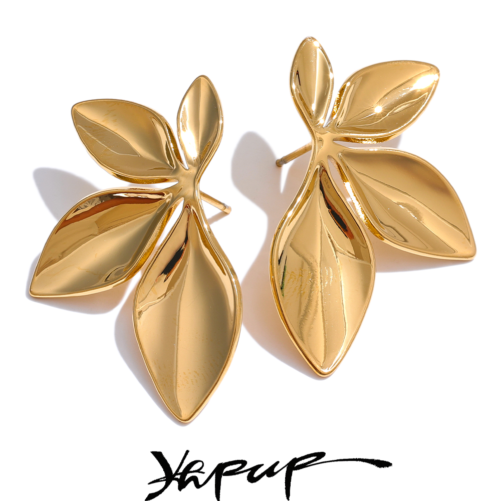 Yhpup mode acier inoxydable feuilles fleur boucles d'oreilles lumineux Anti allergie étanche charme Texture haute qualité bijoux