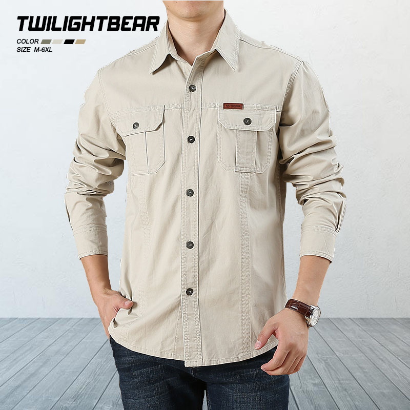 Reine Baumwolle Casual Shirt Männer Oversize Lose Langarm Cargo Shirts männer Kleidung Hohe Qualität Solide Werkzeug Hemd 6XL A2F1388