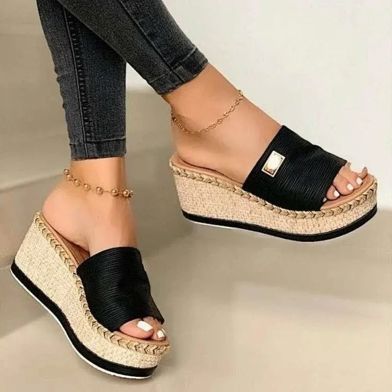 Sandalias de tacón alto para mujer, zapatos informales con parte inferior gruesa, sandalias de cuña de verano para ocio para mujer, zapatos de mujer, zapatillas de plataforma para mujer