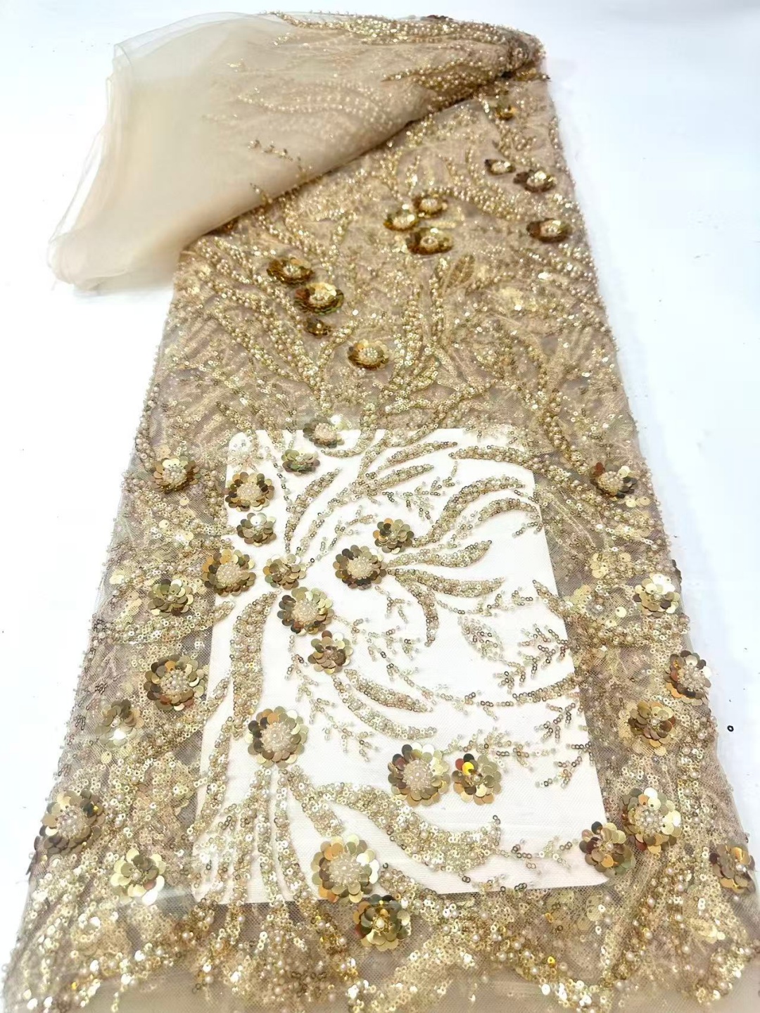 Tissu en dentelle de tulle africain 2026, tissu en filet français à sequins, broderie avec perles, dentelle en tulle maillé pour robe nigériane, 5 yards